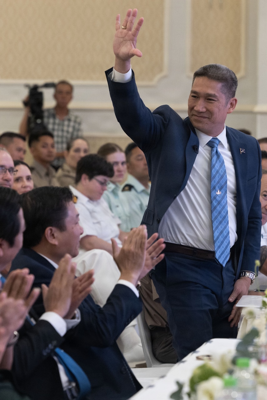 QUANG TRI, Vietnam (June 22, 2026) – Acting Secretary of the Navy Hung Cao is introduced during the Pacific Friendship 2026 and Pacific Partnership 2026 joint opening ceremony in Quang Tri, Vietnam, June 22, 2026.