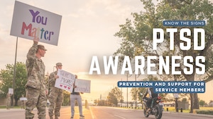 Illustration with Airmen holding signs and text.