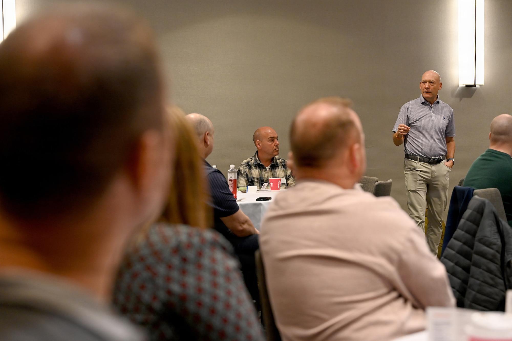 David Friedman, founder of CultureWise and author of Culture by Design, leads a seminar on leadership and culture-building March 24, 2026 for the airmen of the 178th Wing at a hotel conference center in Springfield, Ohio. The seminar, attended by airmen from across the wing, focused on moving beyond culture by chance and instead intentionally defining the behaviors that drive organizational success by creating a cohesive culture that supports the organization’s mission. (U.S. Air National Guard photo by Shane Hughes)