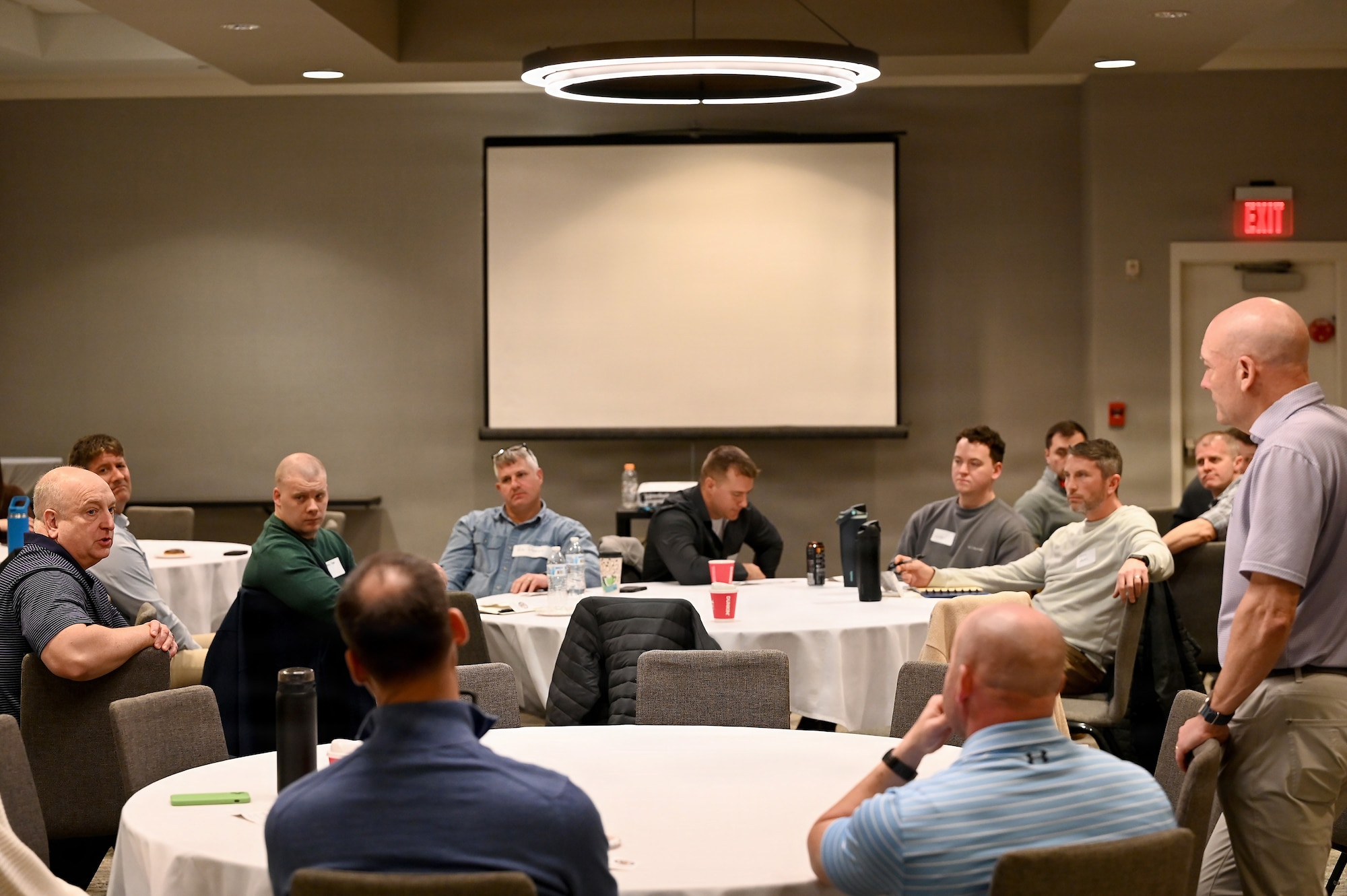 David Friedman, founder of CultureWise and author of Culture by Design, leads a seminar on leadership and culture-building March 24, 2026 for the airmen of the 178th Wing at a hotel conference center in Springfield, Ohio. The seminar, attended by airmen from across the wing, focused on moving beyond culture by chance and instead intentionally defining the behaviors that drive organizational success by creating a cohesive culture that supports the organization’s mission. (U.S. Air National Guard photo by Shane Hughes)