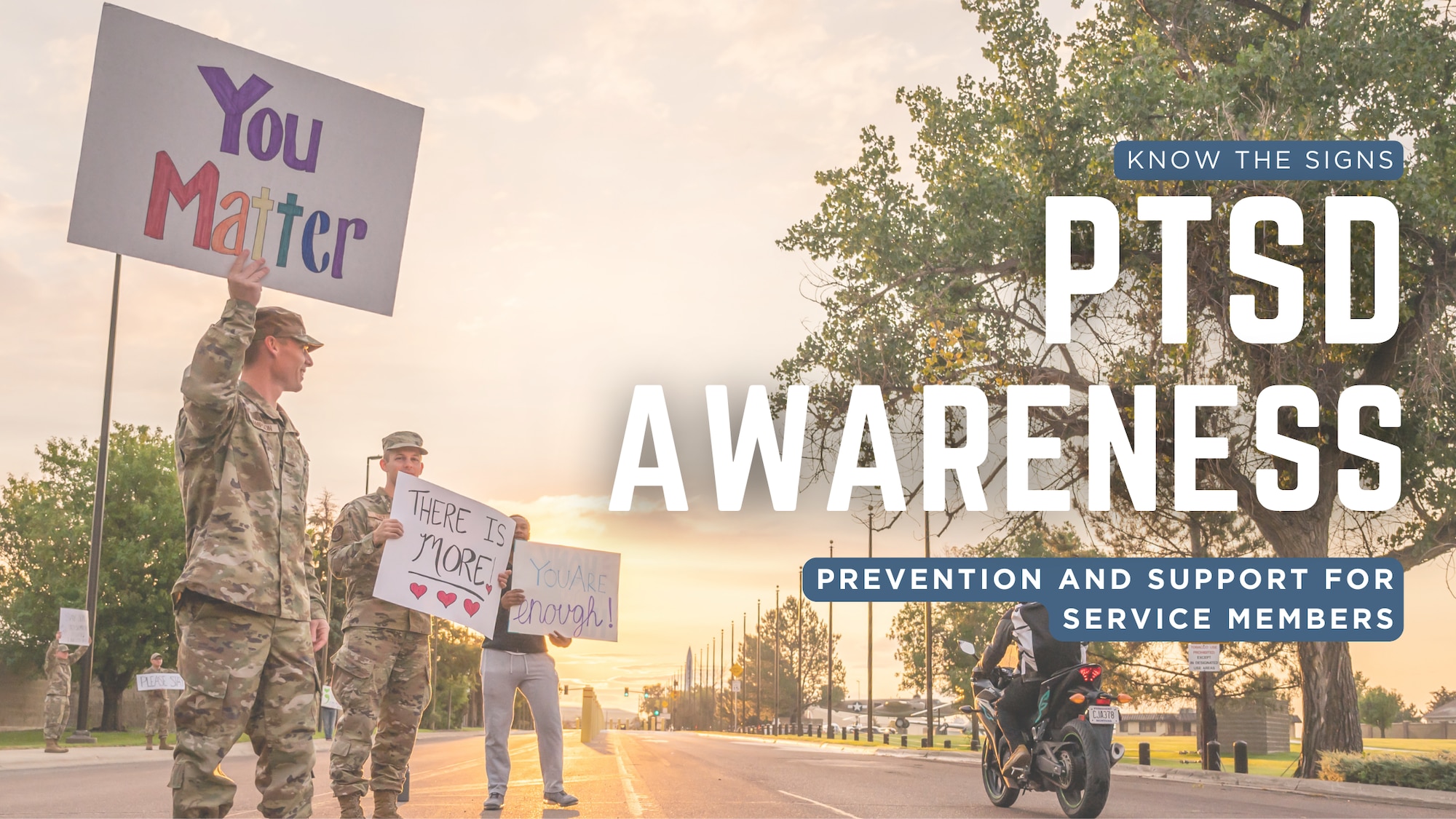 Illustration with Airmen holding signs and text.