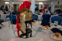 A praetorian helmet serves as table decor for the U.S. Air Force Honor Guard Banquet.