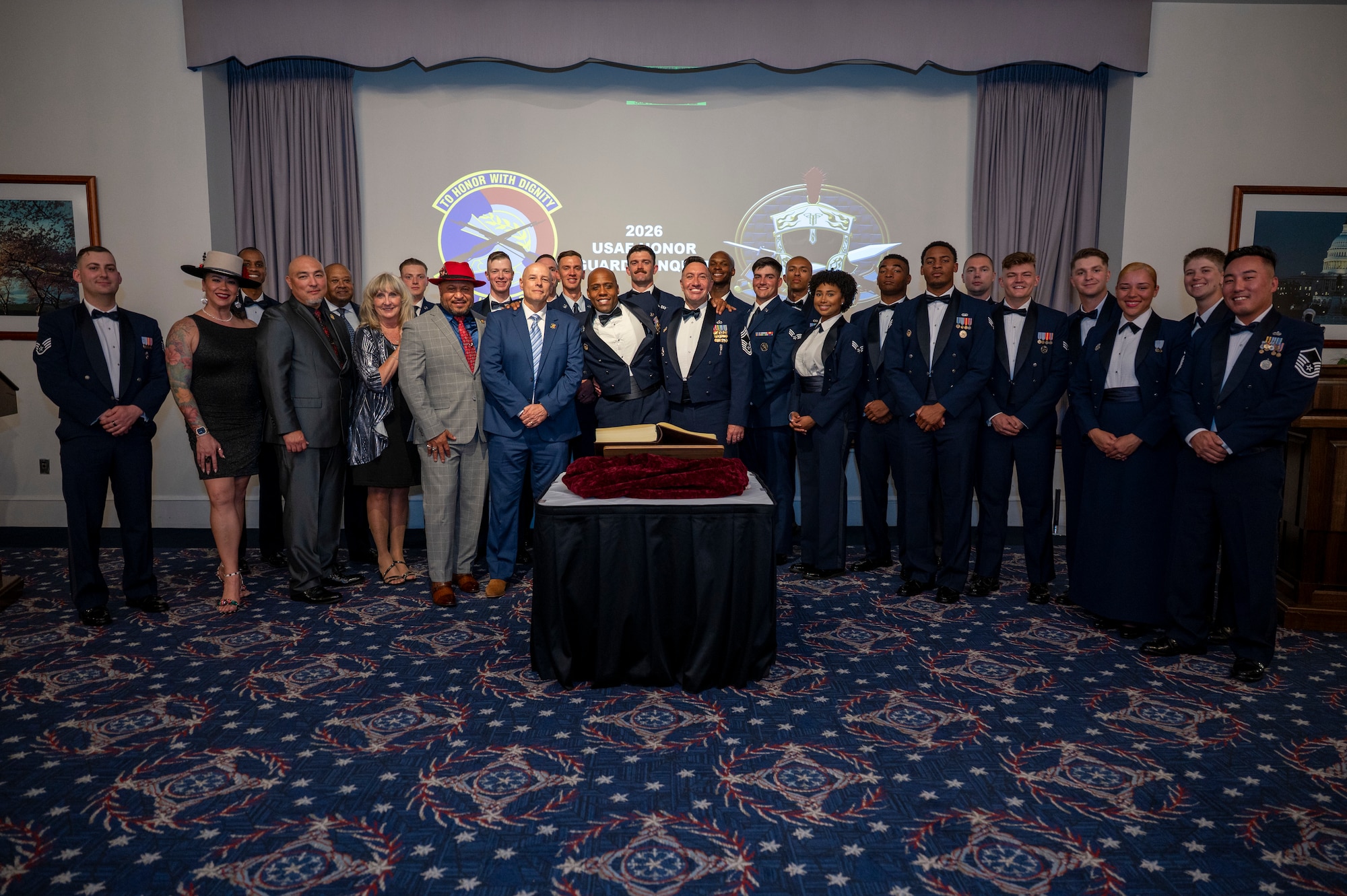 U.S. Air Force Honor Guard Order of the Praetorian inductees pose for a group photo.