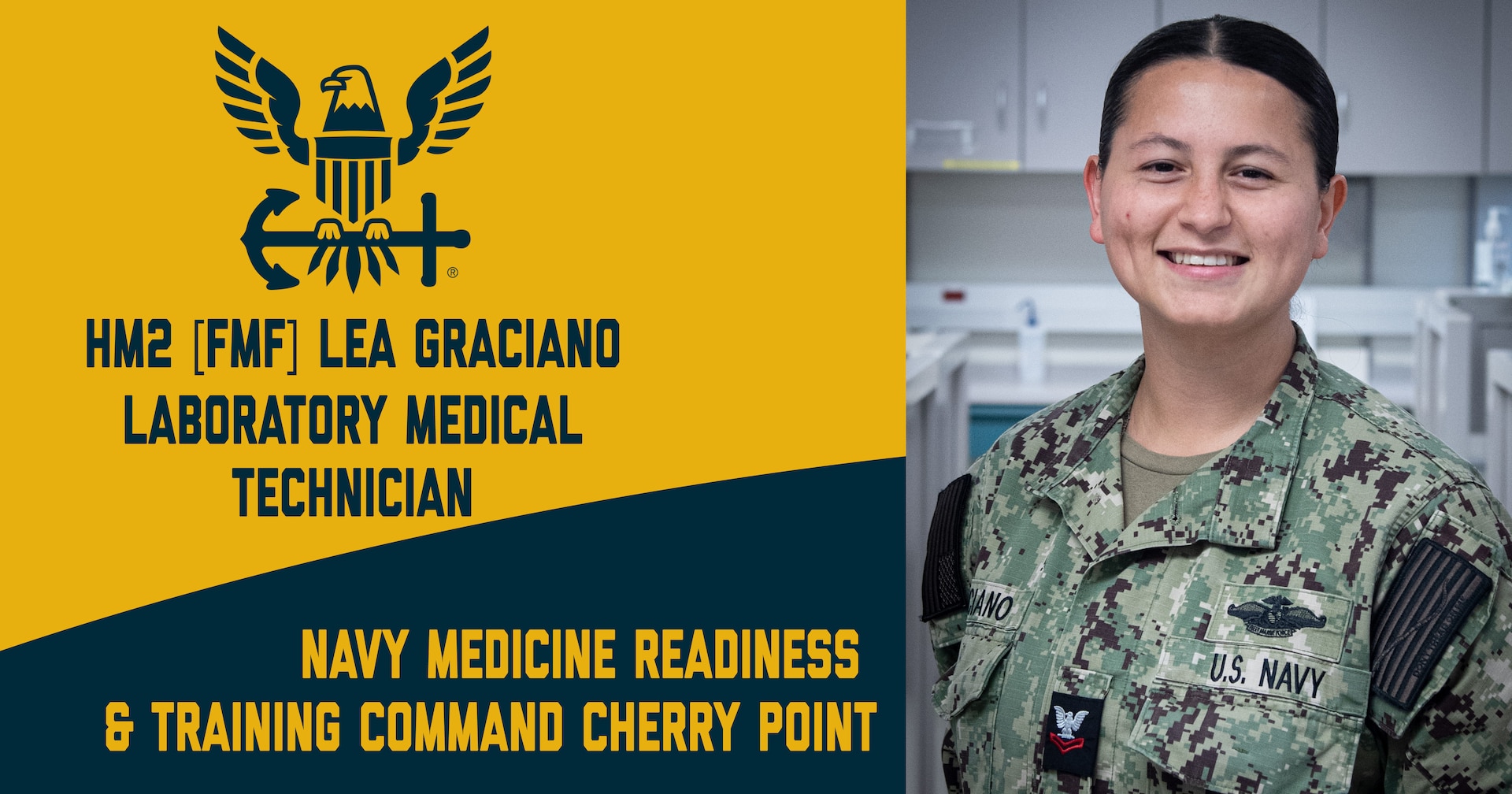 Hospital Corpsman Second Class (Fleet Marine Force) Lea Graciano learned both motivation and discipline were essential in earning her certification from the American Society for Clinical Pathology (ASCP) as a Medical Laboratory Technician.  

“Showing up every day, putting in the work, allowing myself to fail and learn,” said Graciano, a native of Los Angeles, California, about the key to her success.  “Most of all, staying committed to my goal even if it was challenging.”

Graciano serves as a Laboratory Medical Technician aboard Navy Medicine Readiness and Training Command Cherry Point.  Her work there, along with her team, ensures timely and accurate assessments of the health of Marines assigned to Marine Corps Air Station Cherry Point and their suitability for deployment to training and operations.