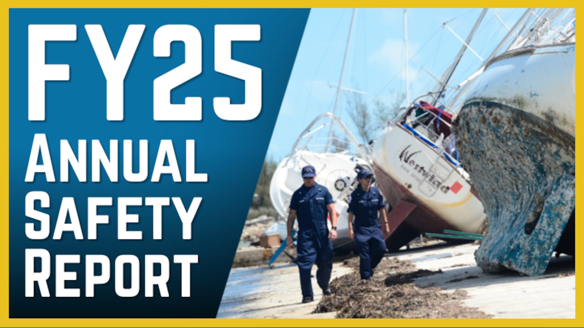 Lt.j.g. Samantha Cardoza and Petty Officer 1st Class Brian Moehler, members of the Atlantic Strike Team located in Fort Dix, New Jersey, inspect a row of displaced vessel on the shoreline of the Naval Air Stations Key West, Florida, Oct. 2, 2017. Assessed vessels are prioritized for removal based on their threat to the environment and their hazard to navigation. U.S. Coast Guard photo by Petty Officer 2nd Class David Weydert.