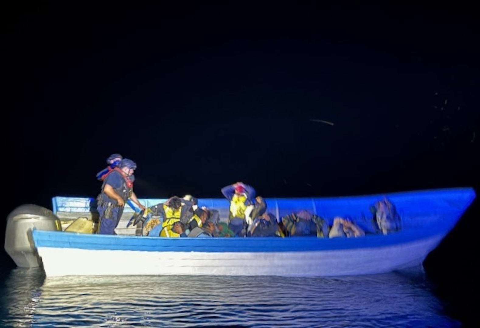 A Coast Guard boarding team assigned to the 154-foot fast response cutter USCGC Terrell Horne (WPC 1131) conducts a vessel boarding approximately 14 miles offshore La Jolla, California, June 23, 2026. During the boarding, 26 suspected aliens were identified and transferred to Border Patrol agents at Ballast Point