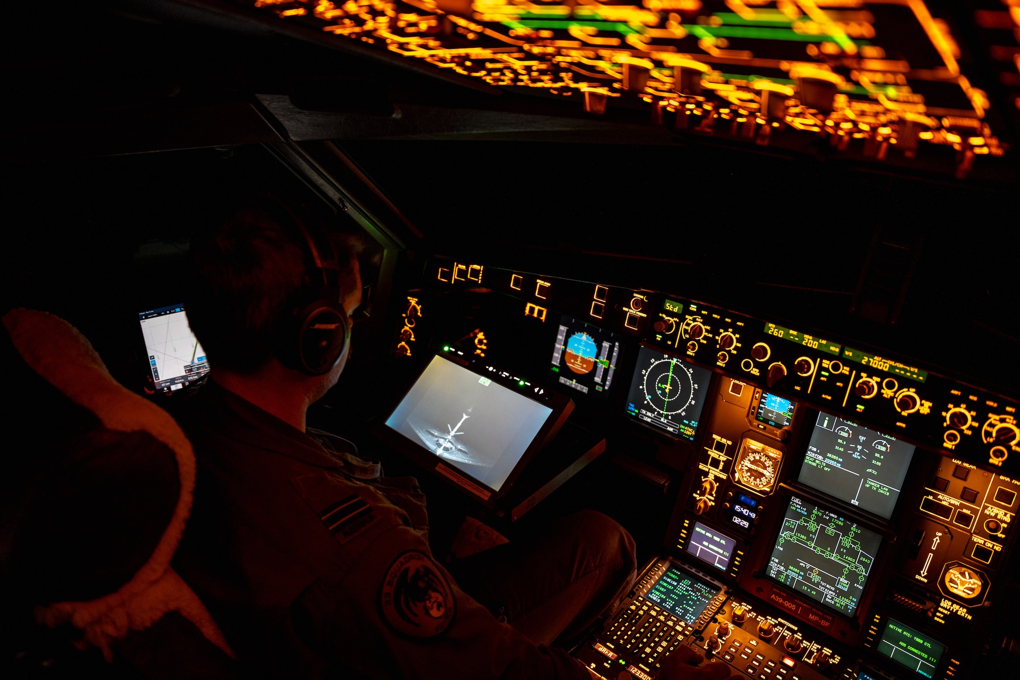 A Royal Australian Air Force pilot assigned to the No. 33 Squadron flies a KC-30A multi-role tanker transport aircraft over the South Pacific Ocean while refueling a U.S. Air Force B-2 Spirit aircraft, June 11, 2026.