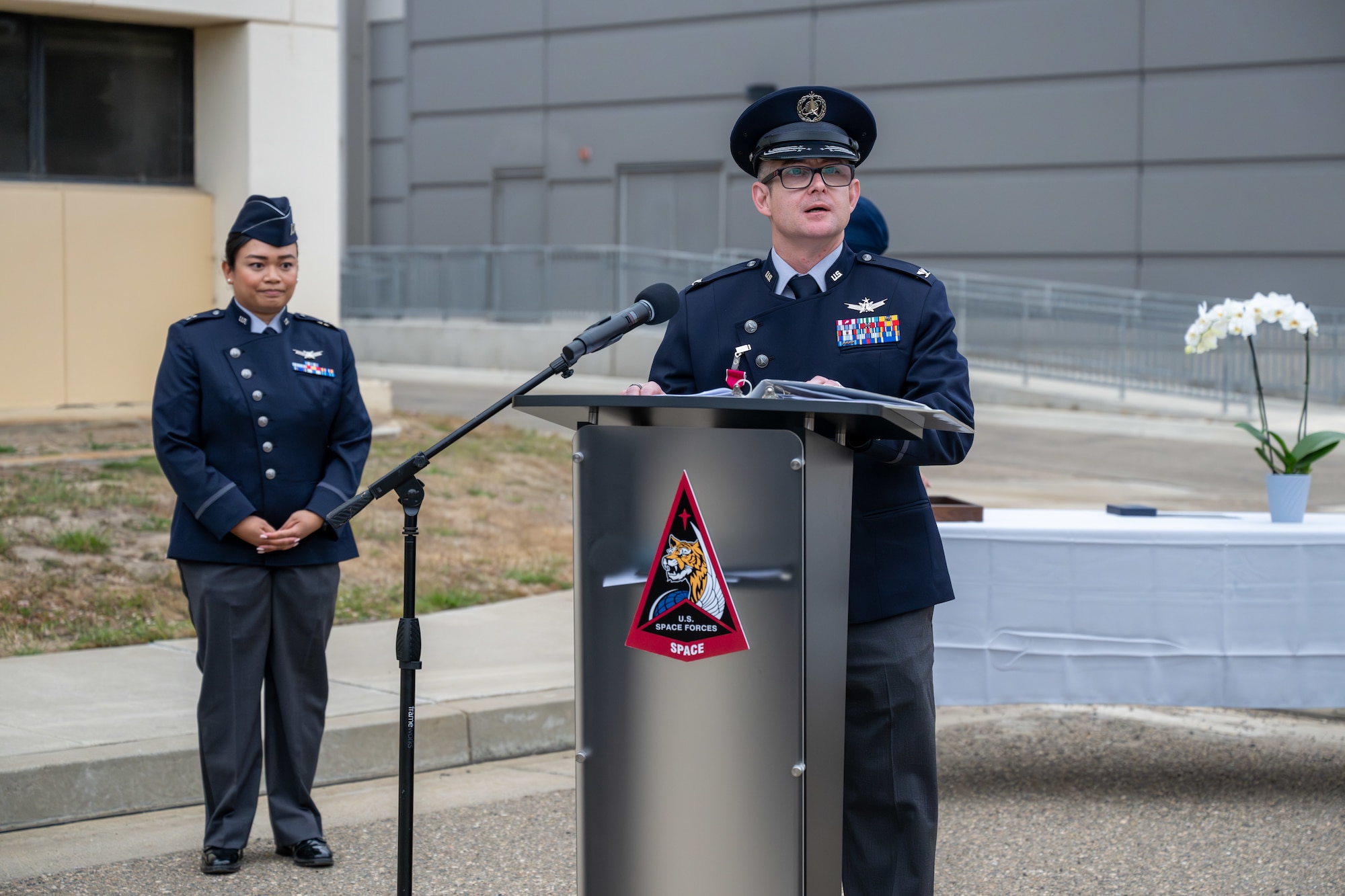 Military Officers perform change of command ceremony