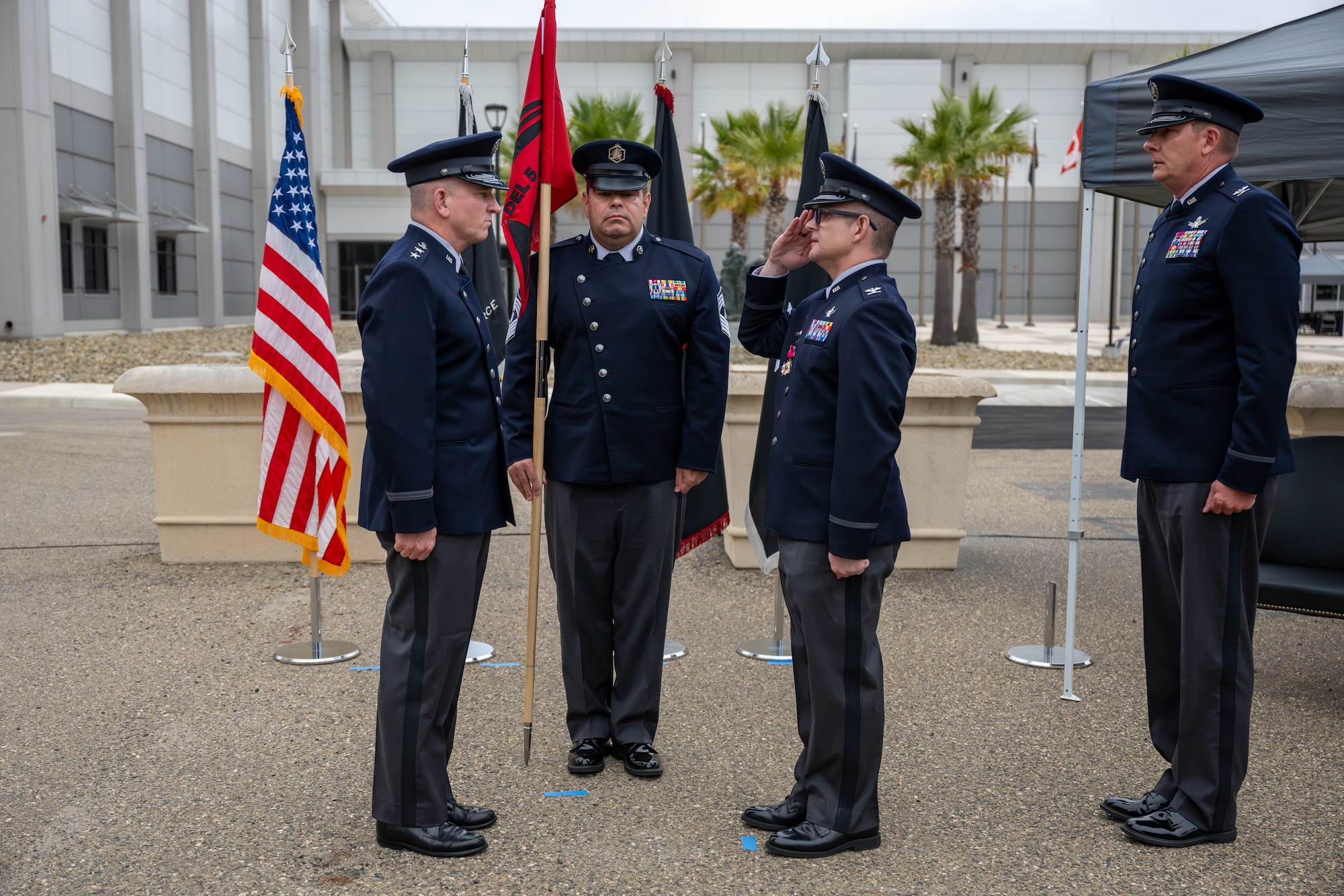 Military Officers perform change of command ceremony