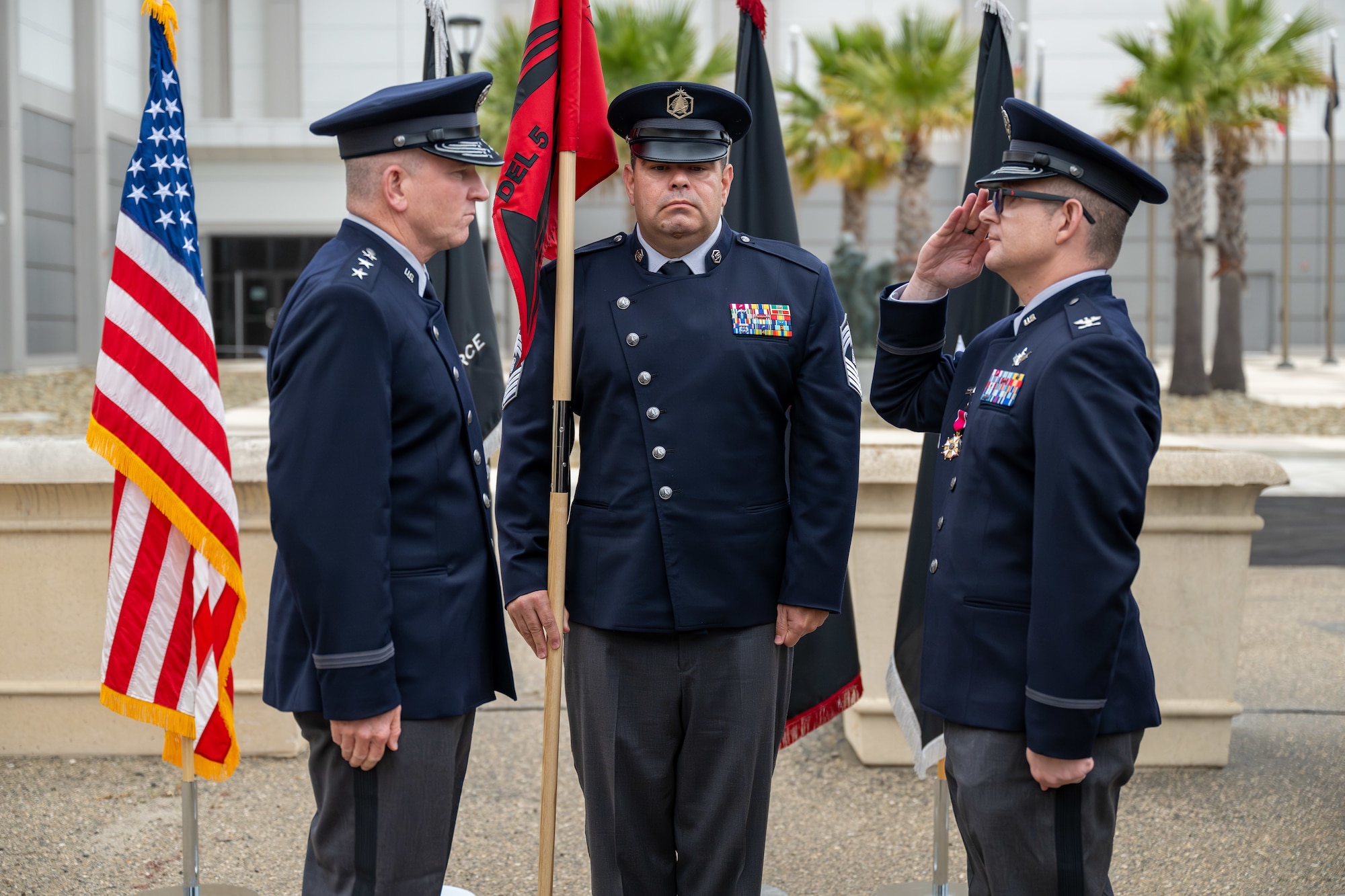 Military Officers perform change of command ceremony