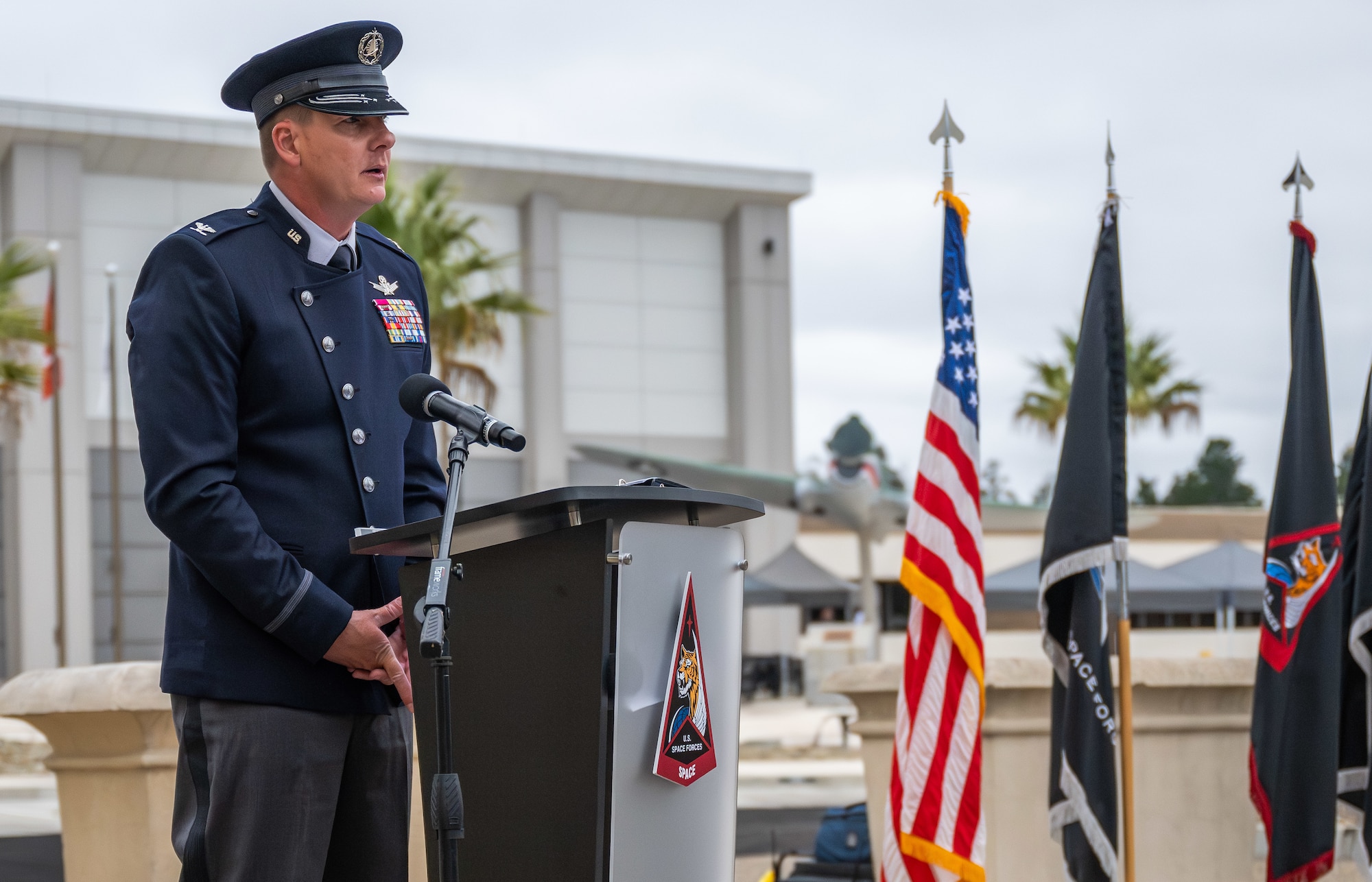 Military Officers perform change of command ceremony