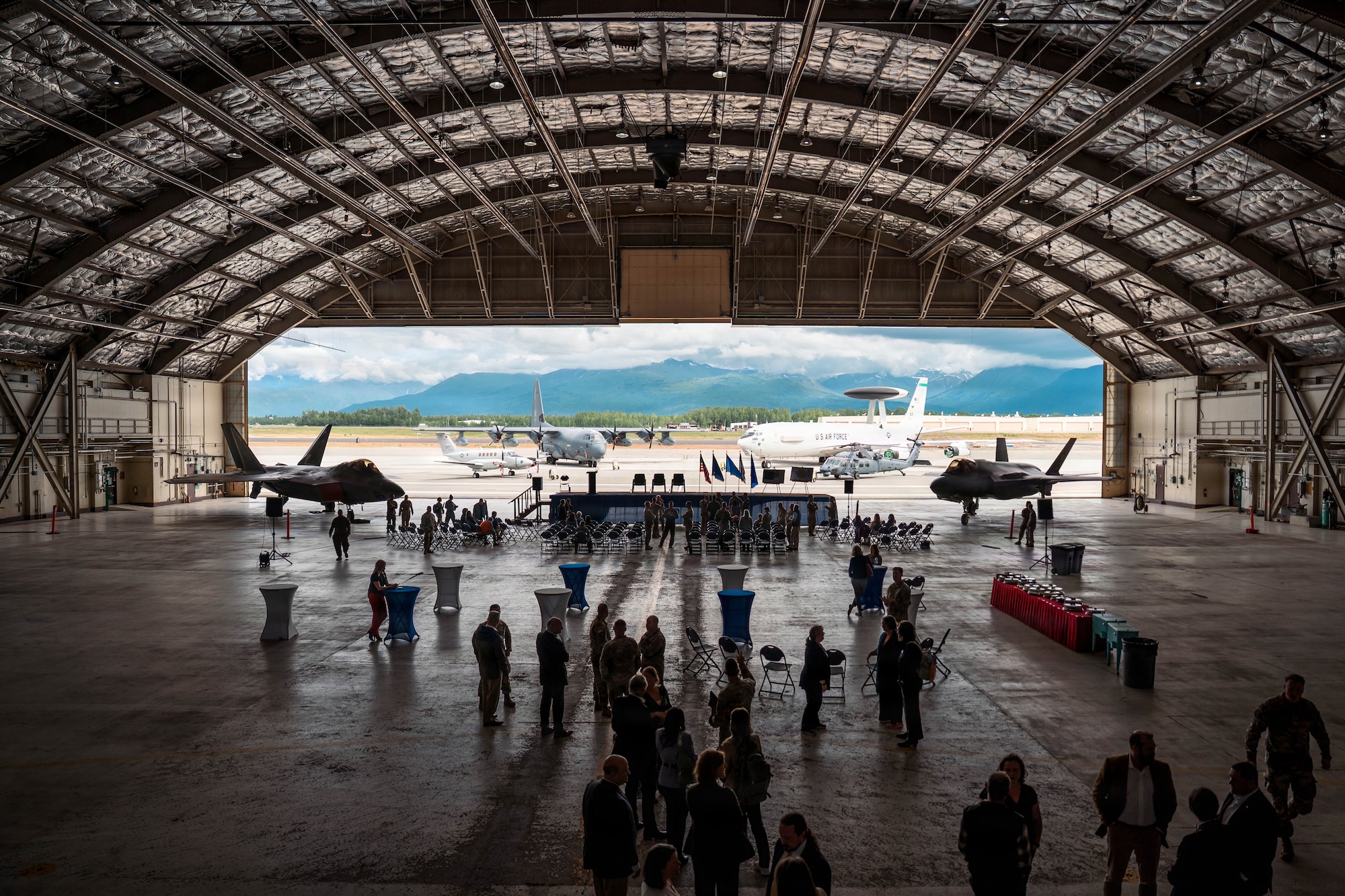 The Alaska Industry Summit is held in Hangar 3, at Joint Base Elmendorf-Richardson, Alaska, June 22, 2026. Under Secretary of the Air Force, Matt Lohmeier toured the installation to meet with service members and assess Arctic operational readiness, strategic modernization plans and future infrastructure investments. (U.S. Air Force photo by Airman 1st Class Keola Vischi)