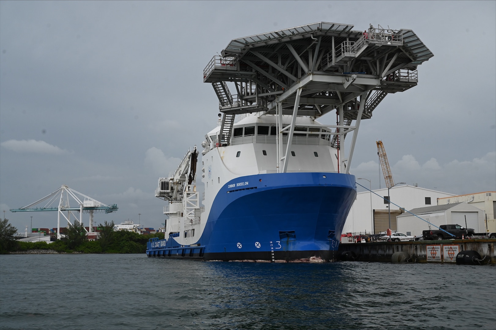 Homeland Security Cutter-Ocean is moored at U.S. Coast Guard Base Miami Beach, Florida, June 26, 2026. Cutter Ocean is a commercial vessel contracted by the U.S. Coast Guard to transport supplies, equipment and personnel to operational cutters deployed to the Caribbean, Gulf of America, and other maritime areas in the Western Hemisphere.