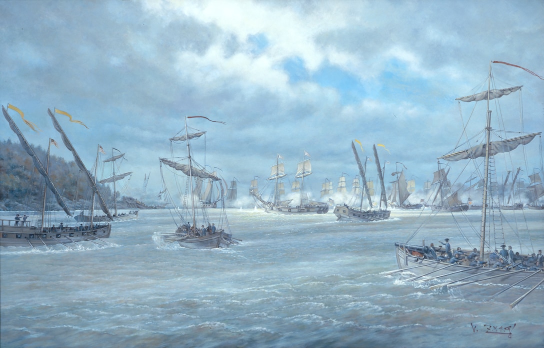 A painting of ships