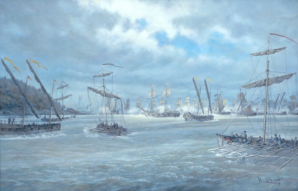 A painting of ships