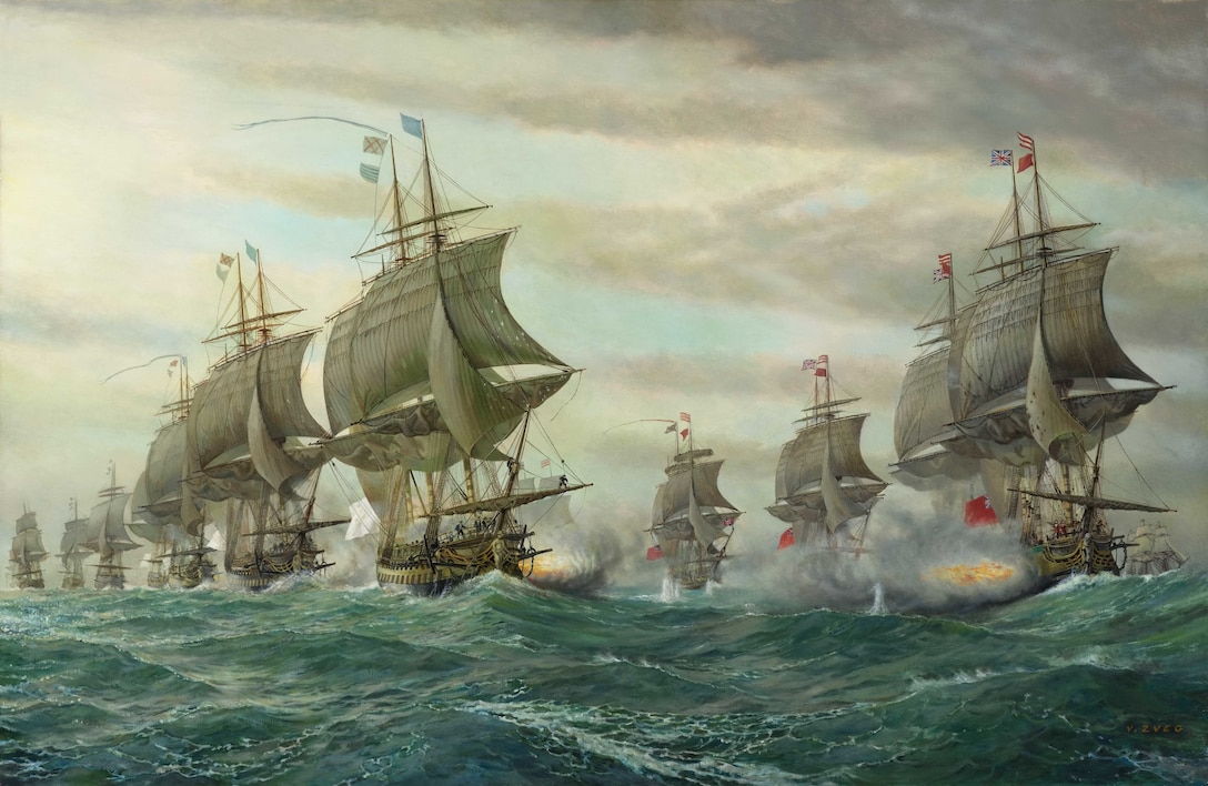 A painting of ships