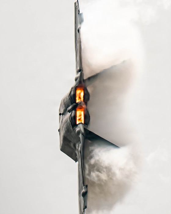 F-22 Raptor performs an aerial demonstration during the Dayton Airshow.