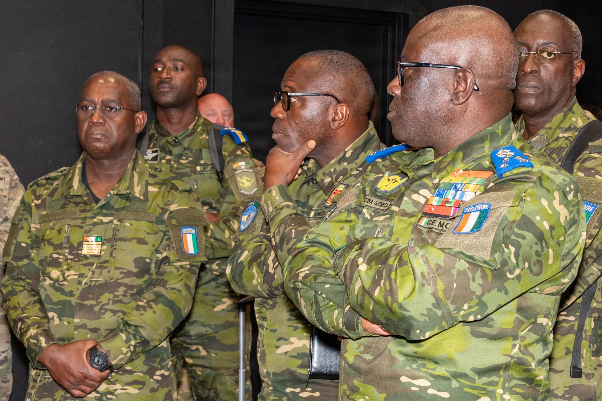 Senior leaders from the Côte d'Ivoire Armed Forces, accompanied by Pennsylvania National Guard leadership, receive a demonstration of capabilities during a tour of multiple facilities at Fort Indiantown Gap, Pennsylvania, June 26, 2026.