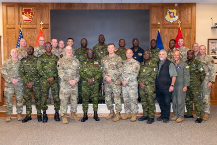 Senior leaders from the Côte d'Ivoire Armed Forces, accompanied by Pennsylvania National Guard leadership, receive a demonstration of capabilities during a tour of multiple facilities at Fort Indiantown Gap, Pennsylvania, June 26, 2026.