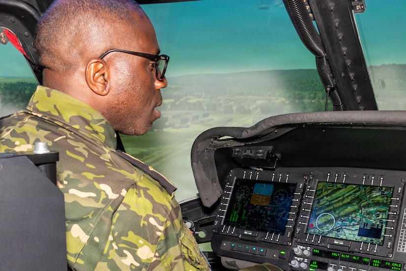 Senior leaders from the Côte d'Ivoire Armed Forces, accompanied by Pennsylvania National Guard leadership, receive a demonstration of capabilities during a tour of multiple facilities at Fort Indiantown Gap, Pennsylvania, June 26, 2026.