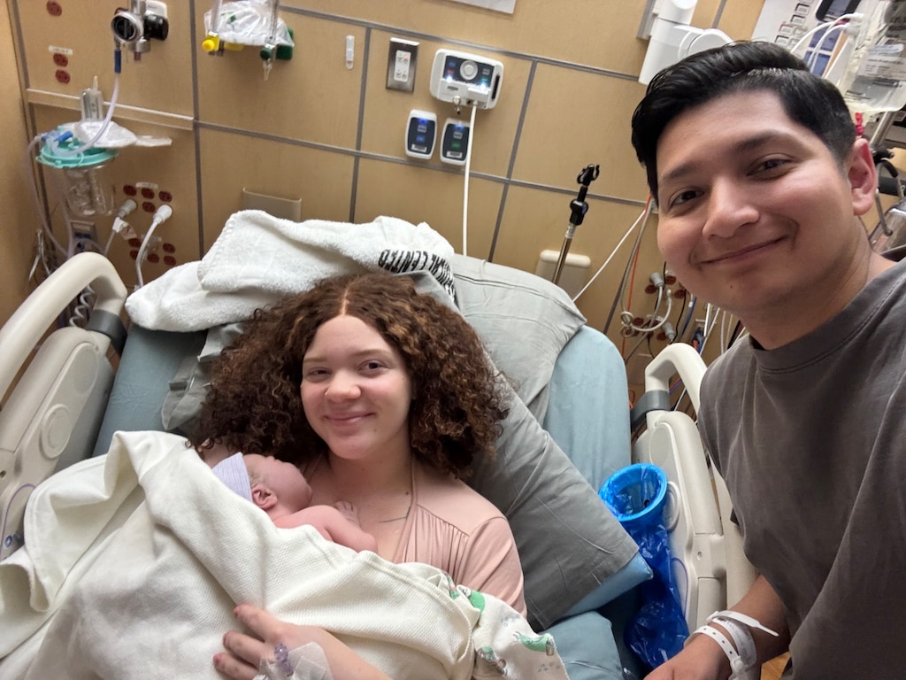 New Moms and Dads Need Support: Friends, Family and Army Resources Can Help. Image of Soldier and wife in hospital with newborn.