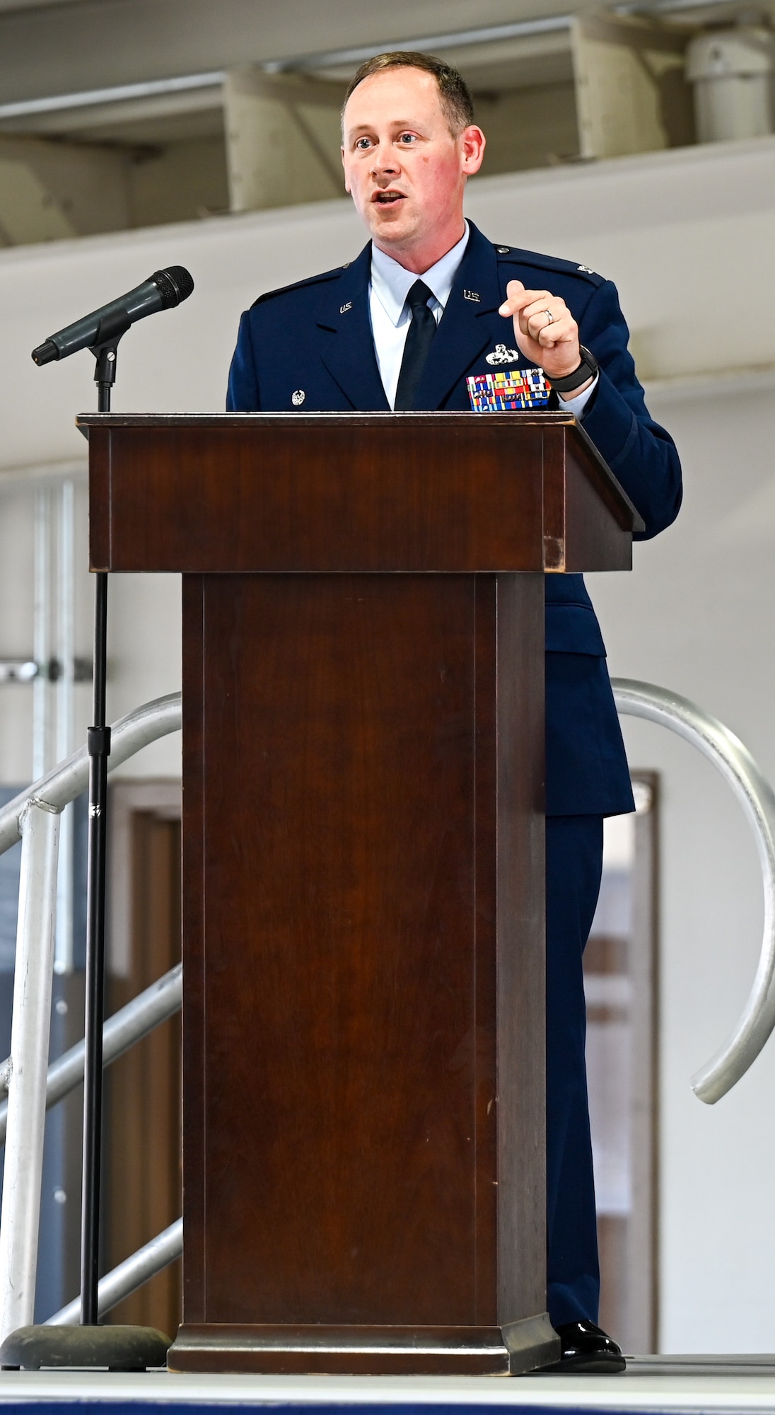 U.S. Air Force Col. Adam T. Rector, incoming 91st Maintenance Group (MXG) commander, delivers remarks during a change of command ceremony at Minot Air Force Base, North Dakota, June 5, 2026. After leading Air Force Operational Test and Evaluation Center Detachment 3 for the past three years, Rector assumed command of the 91st MXG, where he will lead Airmen responsible for sustaining the capabilities that enable the wing’s safe, secure and effective strategic deterrence mission.