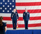 U.S. Air Force Col. Jimmy Schlabach, 91st Missile Wing commander (left), and U.S. Air Force Col. Joseph Edington 91st Maintenance Group (MXG) commander (right), stand at attention during the 91st MXG change of command ceremony at Minot Air Force Base, North Dakota, June 5, 2026. The 91st Maintenance Group ensures the readiness, reliability and sustainment of the wing's strategic weapon systems, providing safe, secure and effective support to the nation's nuclear deterrence mission. (U.S. Air Force photo by Airman Joseline Chacon Monterroso)