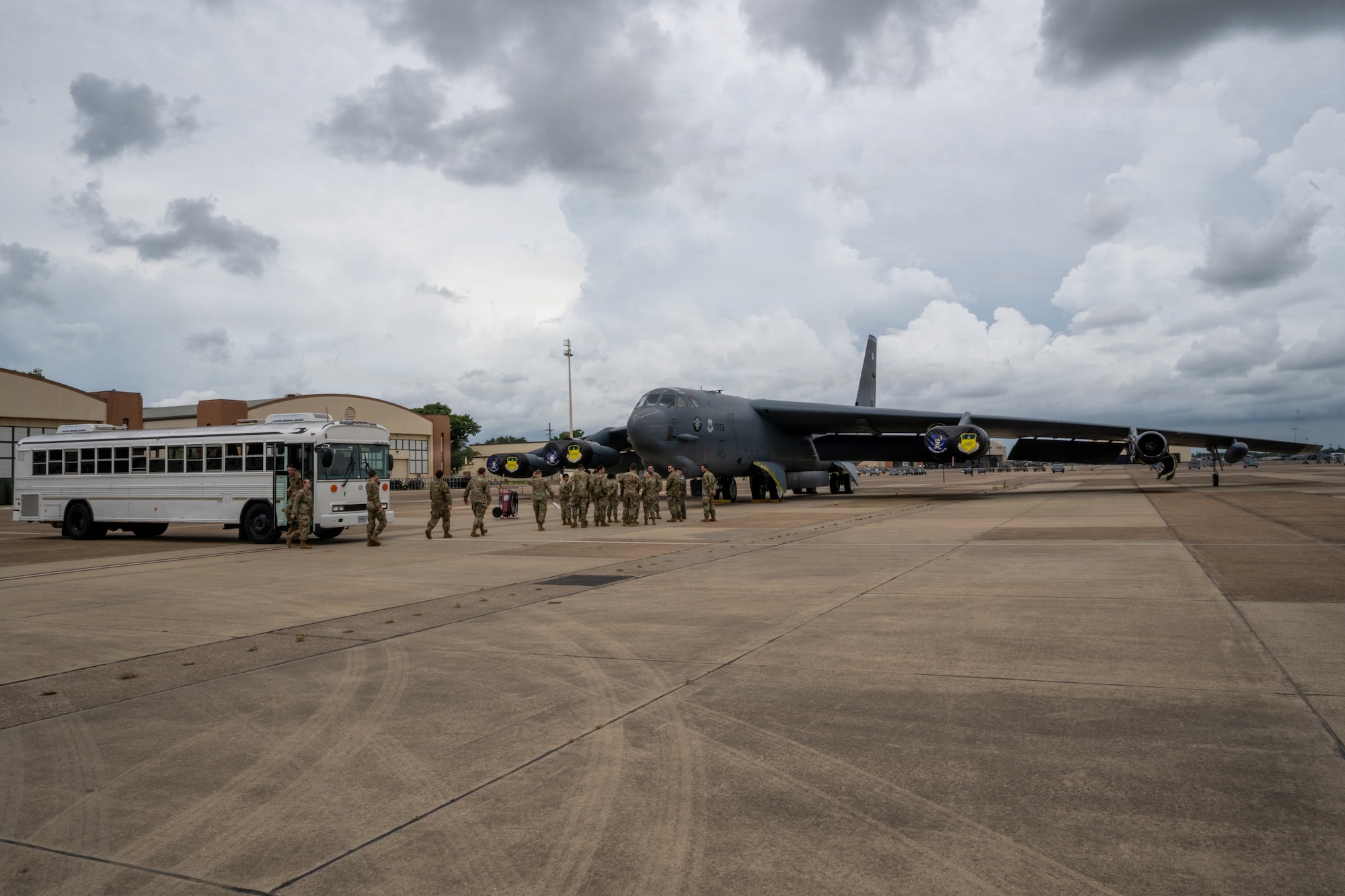 U.S. Airmen assigned to the 2nd Bomb Wing tour a B-52H Stratofortress aircraft at Barksdale Air Force Base, June 12, 2026. The Airmen were attendees of the First Term Enlisted Course where they learned about Barksdale’s agencies and the resources available to them. (U.S. Air Force photo by Airman 1st Class Fallon Mitchell)