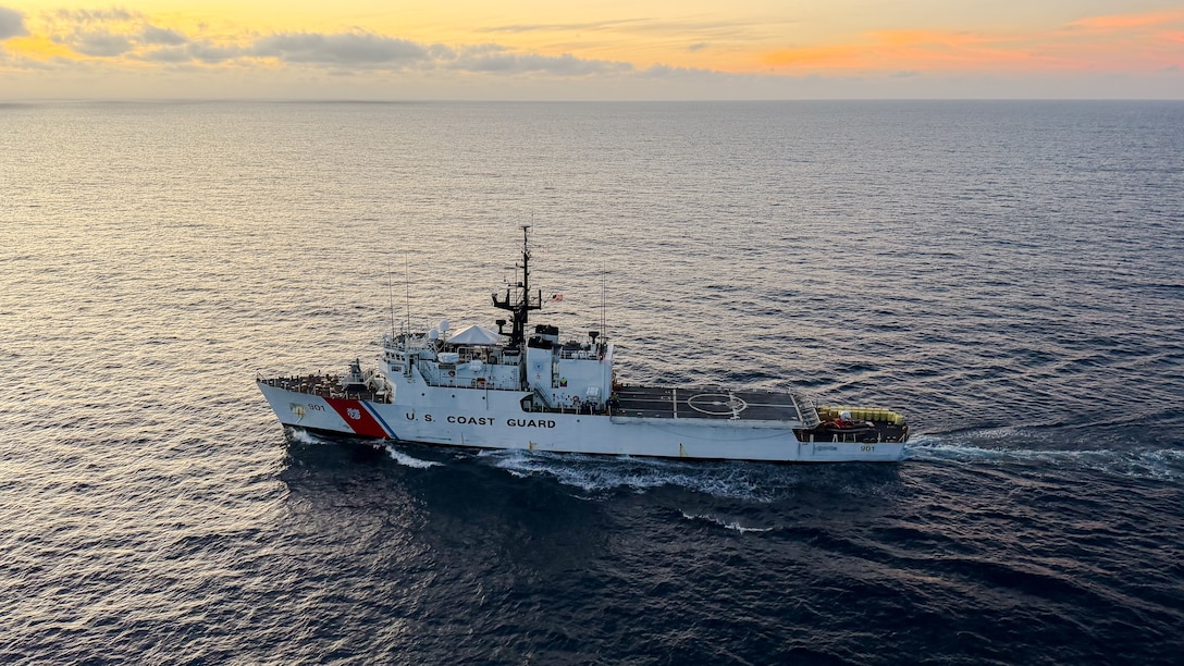 Coast Guard Cutter Bear (WMEC 901) transits the Eastern Pacific Ocean during counter-drug operations in support of Operation Pacific Viper, May 7, 2026. Operation Pacific Viper supports efforts to detect and interdict illicit drug trafficking in international waters. (U.S. Coast Guard photo)