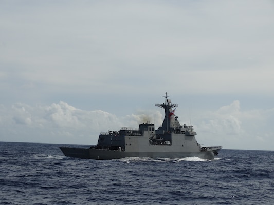 Philippine Navy Jose Rizal-class guided missile frigate BRP Antonio Luna (FFG 15) sails during part of the Maritime Cooperative Activity (MCA) in the Philippines’ Exclusive Economic Zone, June 27, 2026.