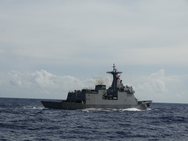 Philippine Navy Jose Rizal-class guided missile frigate BRP Antonio Luna (FFG 15) sails during part of the Maritime Cooperative Activity (MCA) in the Philippines’ Exclusive Economic Zone, June 27, 2026.