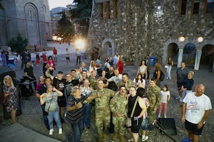 United States Army Europe and Africa Band & Chorus' "Freegroove" visited the Republic of North Macedonia, where they played two concerts for the communities to celebrate the 250th anniversary of the Declaration of Independence.