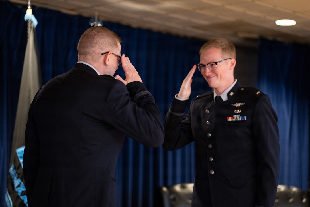 A U.S. Space Force Guardian officer renders a salute during an Officer Training Course graduation ceremony at Peterson Space Force Base, Colorado, June 26, 2026.
