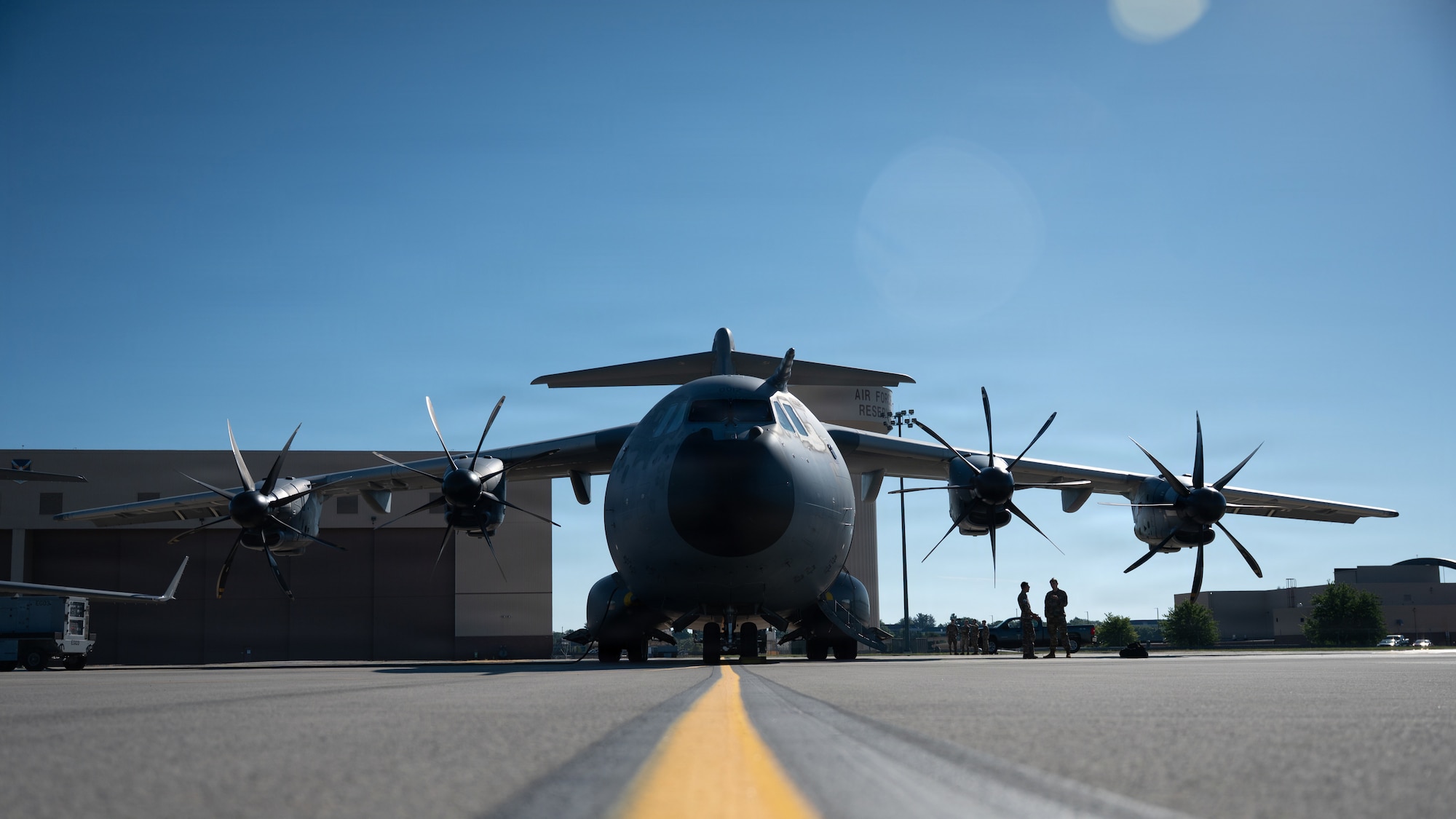 An A400M Atlas aircraft sits on a runway
