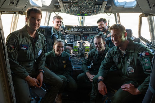 French Air Force service members pose for a photo