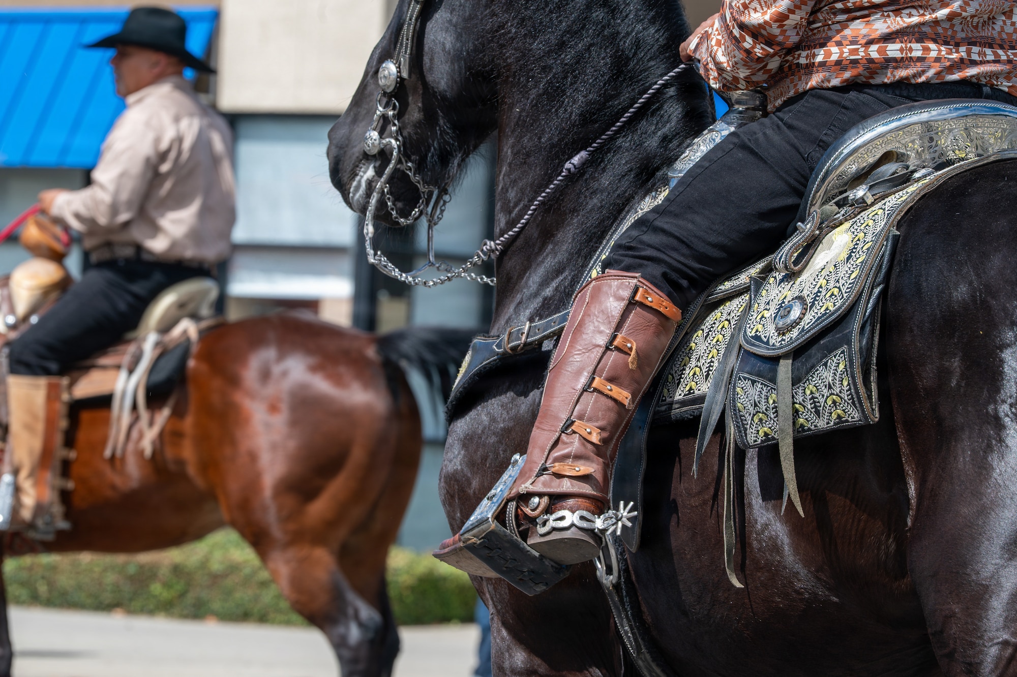 A person sits on a horse