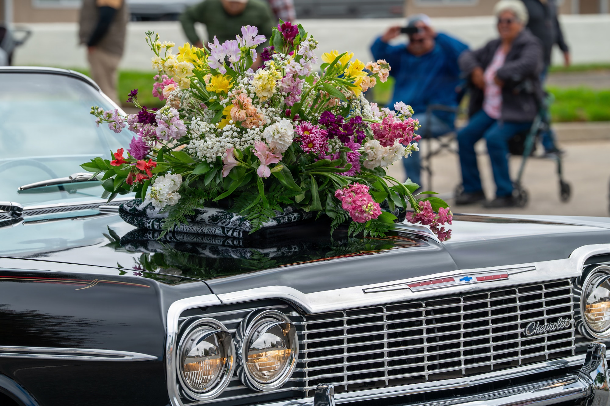 Flowers on a car hood