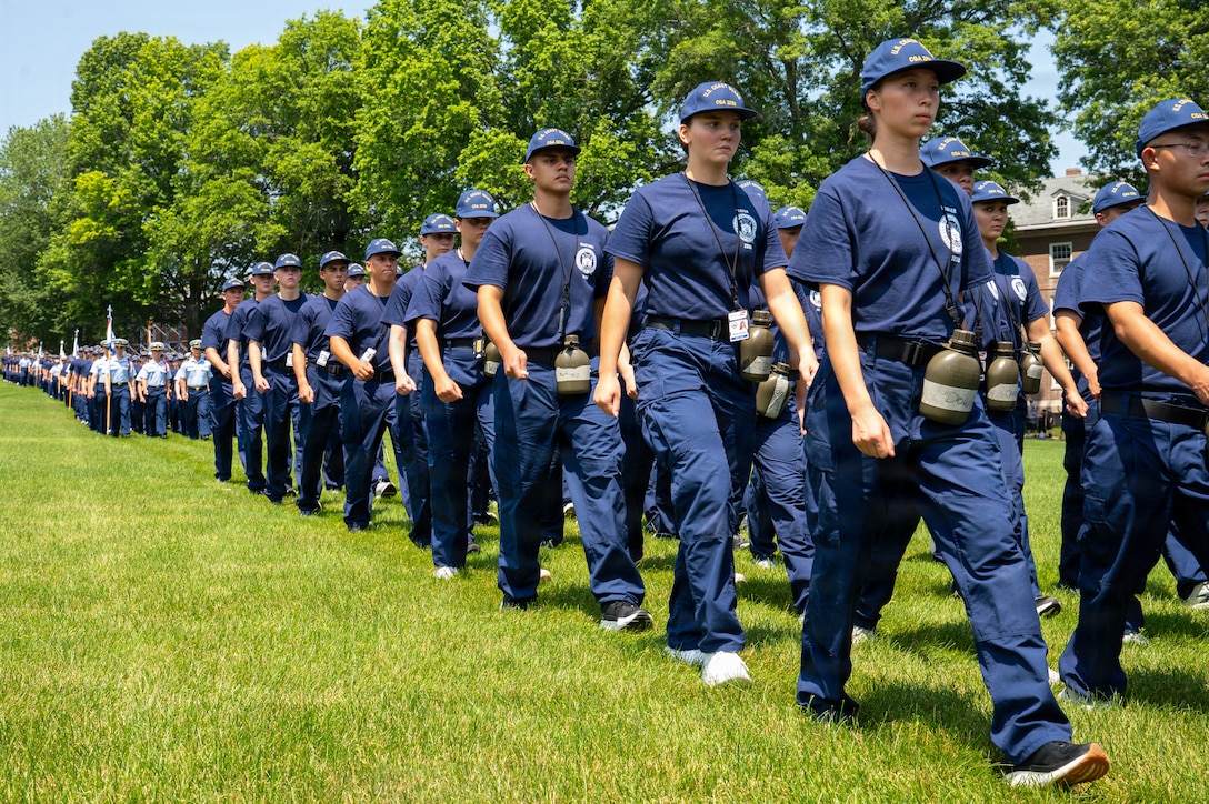 U.S. Coast Guard Academy (USCGA) swabs swear in as part of Day One at USCGA, New London, Connecticut, June 29, 2026. This ceremony marks their official entrance into the seven-week training program which will prepare them for becoming cadets. (U.S. Coast Guard photo by Petty Officer Third Class Roxanna Jacobo Cruz)