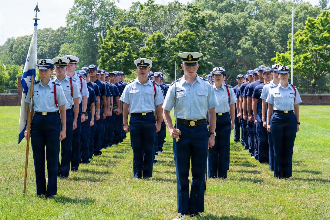 U.S. Coast Guard Academy (USCGA) swabs swear in as part of Day One at USCGA, New London, Connecticut, June 29, 2026. This ceremony marks their official entrance into the seven-week training program which will prepare them for becoming cadets. (U.S. Coast Guard photo by Petty Officer Third Class Roxanna Jacobo Cruz)