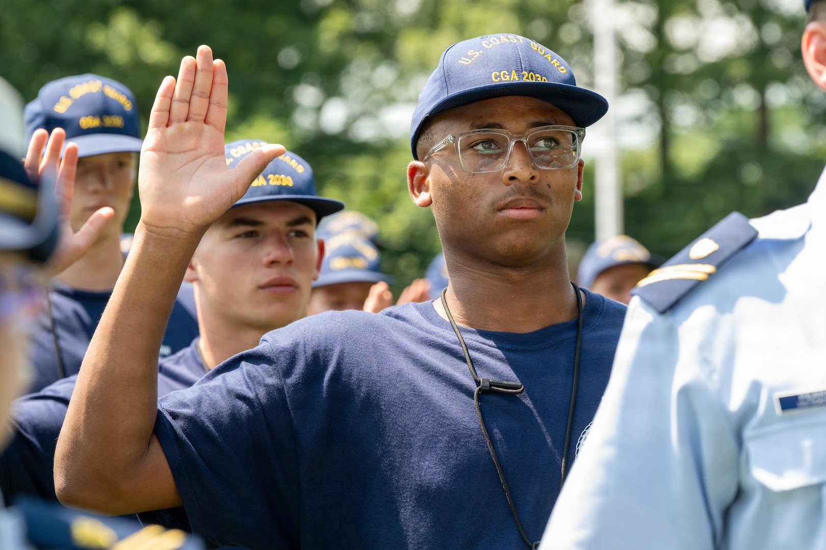 U.S. Coast Guard Academy (USCGA) swabs swear in as part of Day One at USCGA, New London, Connecticut, June 29, 2026. This ceremony marks their official entrance into the seven-week training program which will prepare them for becoming cadets. (U.S. Coast Guard photo by Petty Officer 2nd Class Janessa-Reyanna Warschkow)