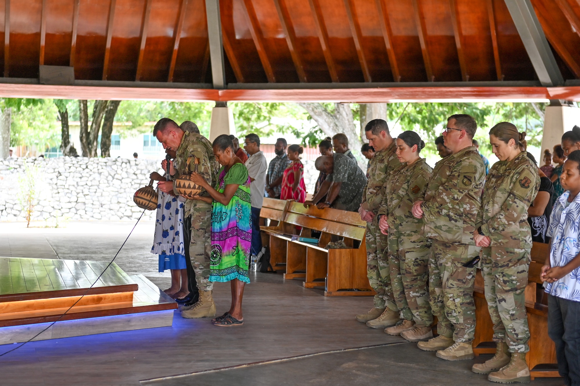 U.S. Air Force Lt. Col. James Buckman, a chaplain, assigned to the 115th Fighter Wing, Wisconsin Air National Guard, leads a religious service at St. Paul’s Chapel, Murray Barracks, in the National Capitol District, Port Moresby, Papua New Guinea March 16, 2025. The Wisconsin National Guard State Partnership Program is working with the U.S. Embassy team in PNG and the PNGDF on a consolidated exchange in PNG during fiscal year 2025 that includes four subject matter expert exchanges. (U.S. Air National Guard photo by Master Sgt. Mary Greenwood)