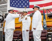 NAVAL AIR STATION NORTH ISLAND, Calif. (June 26, 2026) Cmdr. Michael Mowry, left, renders a salute to Capt. Phillip Sylvia Jr., commander, Submarine Squadron 11, during the change of command ceremony for Undersea Rescue Command (URC) onboard Naval Air Station North Island, June 26, 2026. During the ceremony, Mowry relieved Cmdr. Christian Rivera as commanding officer of URC. URC, comprised of active and Reserve component Sailors, and civilian contractors, is the Navy’s only submarine rescue-capable command ready to deploy around the world in the event of a submarine emergency. (U.S. Navy photo by Mass Communication Specialist 2nd Class Rashan Jefferson)