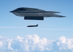 A stealth bomber fires a cruise missile