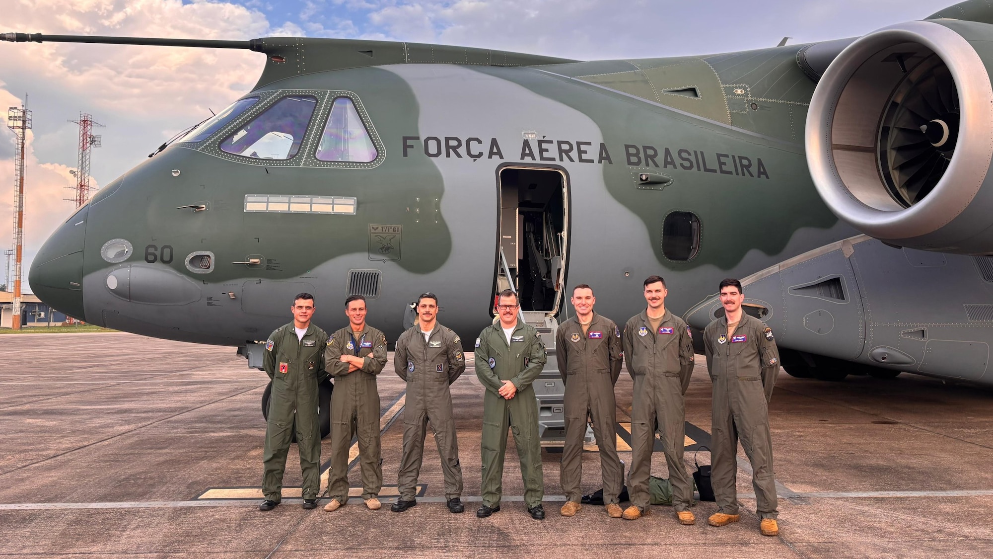 Students from U.S. Air Force Test Pilot School Class 25-B and their instructors pose with members of the Brazilian Air Force during their international capstone project. (Courtesy photo)