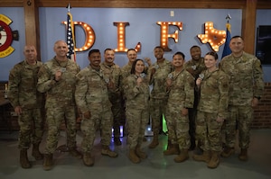 The 47th Flying Training Wing’s newest technical sergeant selects and base leadership pose for a group photo during a Technical Sergeant Release Party at Laughlin Air Force Base, Texas, June 26, 2026. Air Force officials selected 6,668 Air Force Staff Sergeants for promotion to Technical Sergeant out of 25,080 eligibles for a selection rate of 26.59 percent in the 26E6 promotion cycle. (U.S. Air Force photo by Airman 1st Class Darryl Keith)