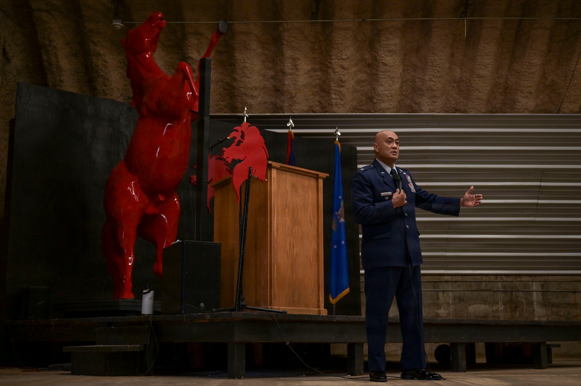 Retired U.S. Air Force Col. Melchizedek “Kato” Martinez speaks to a group of airmen at Andersen Air Force Base, Guam, June 18, 2026. Martinez visited Andersen AFB to speak with Airmen and families about resilience, recovery and the power of support systems. (U.S. Air Force photo by Airman Kevin McCormick Jr.)