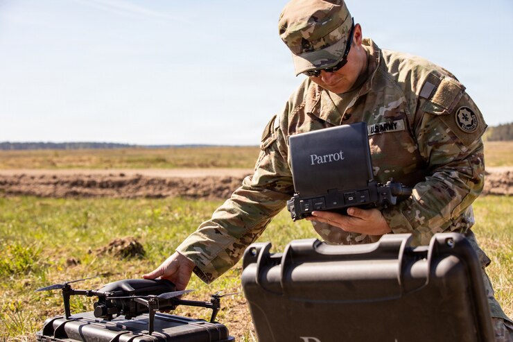 U.S. Army Staff Sgt. Terrence A. Giles, with the Field Artillery Squadron, 2d Cavalry Regiment, conducts preflight checks on a Parrot ANAFI drone to ensure systems are prepared for flight operations at Bemowo Piskie Training Area, Poland, May 2, 2026. From April 27 to May 31, 2026, U.S. and Allied forces will exercise NATO’s Eastern Flank Deterrence Initiative, demonstrating NATO’s ability to fight and win on the modern battlefield.
