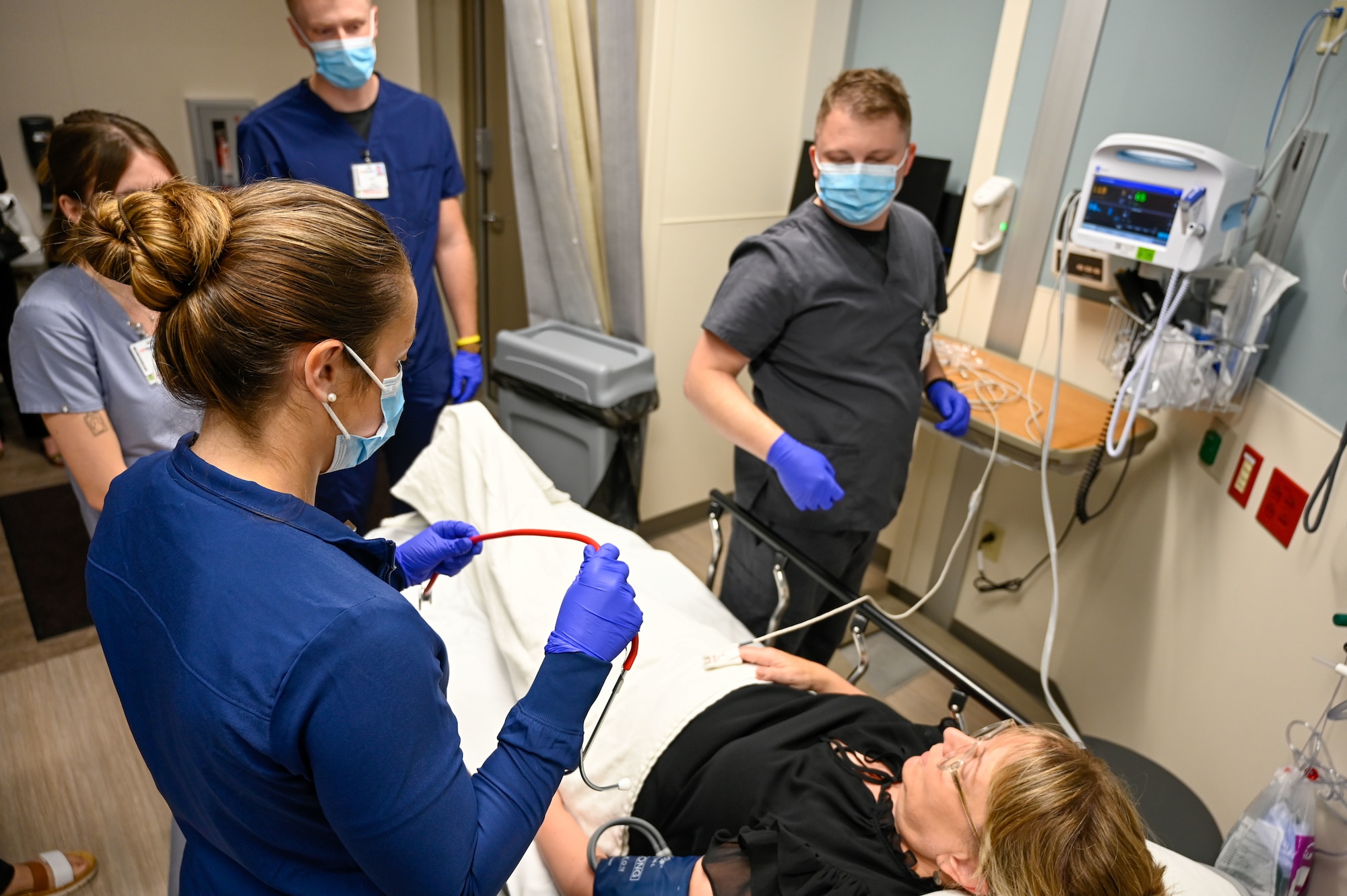 U.S. Airmen with the Wisconsin Air National Guard's 115th Medical Group work with UW Health hospital staff in Madison, Wisconsin, Sept. 13, 2025 as part of their training affiliation agreement. It was the first day of the program, where the Airmen began by observing in their designated units. (U.S. Air National Guard photo by Senior Airman Jessica Duch)