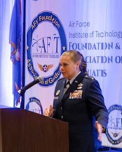 Lt. Gen. Linda S. Hurry speaking to attendees