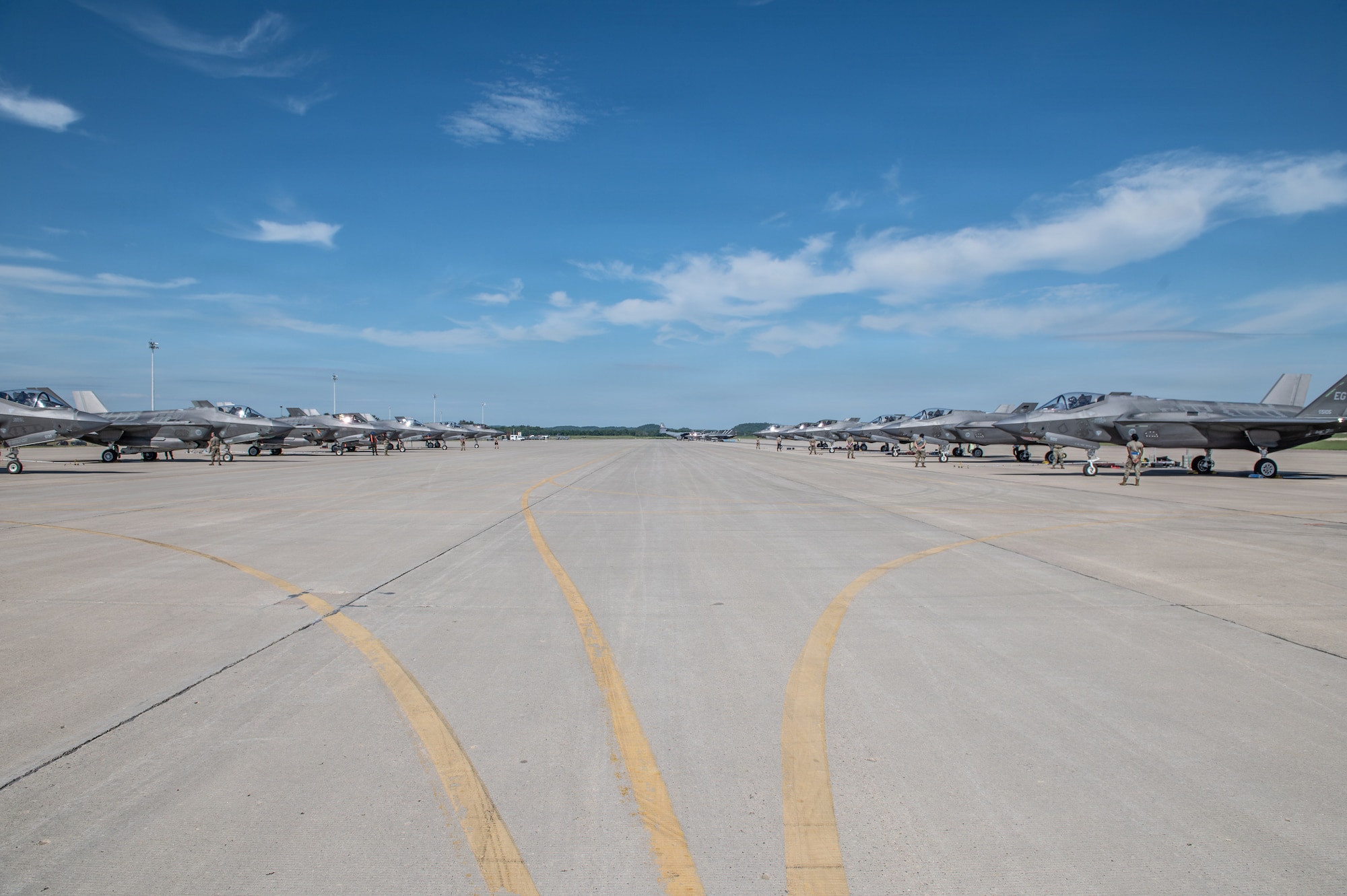 U.S. Air Force pilots assigned to the 33rd Fighter Wing, Florida Air National Guard, prepare F-35A Lightning II aircraft for launch during Sentry North 2026 at Volk Field Combat Readiness Training Center, Camp Douglas, Wisconsin, June 4, 2026. Sentry North 2026 is a joint total force exercise led by the National Guard Bureau Readiness Training Program and hosted by Volk Field Combat Readiness Training Center and Alpena Combat Readiness Training Center. (U.S. Air National Guard photo by Master Sgt. Mary Greenwood)